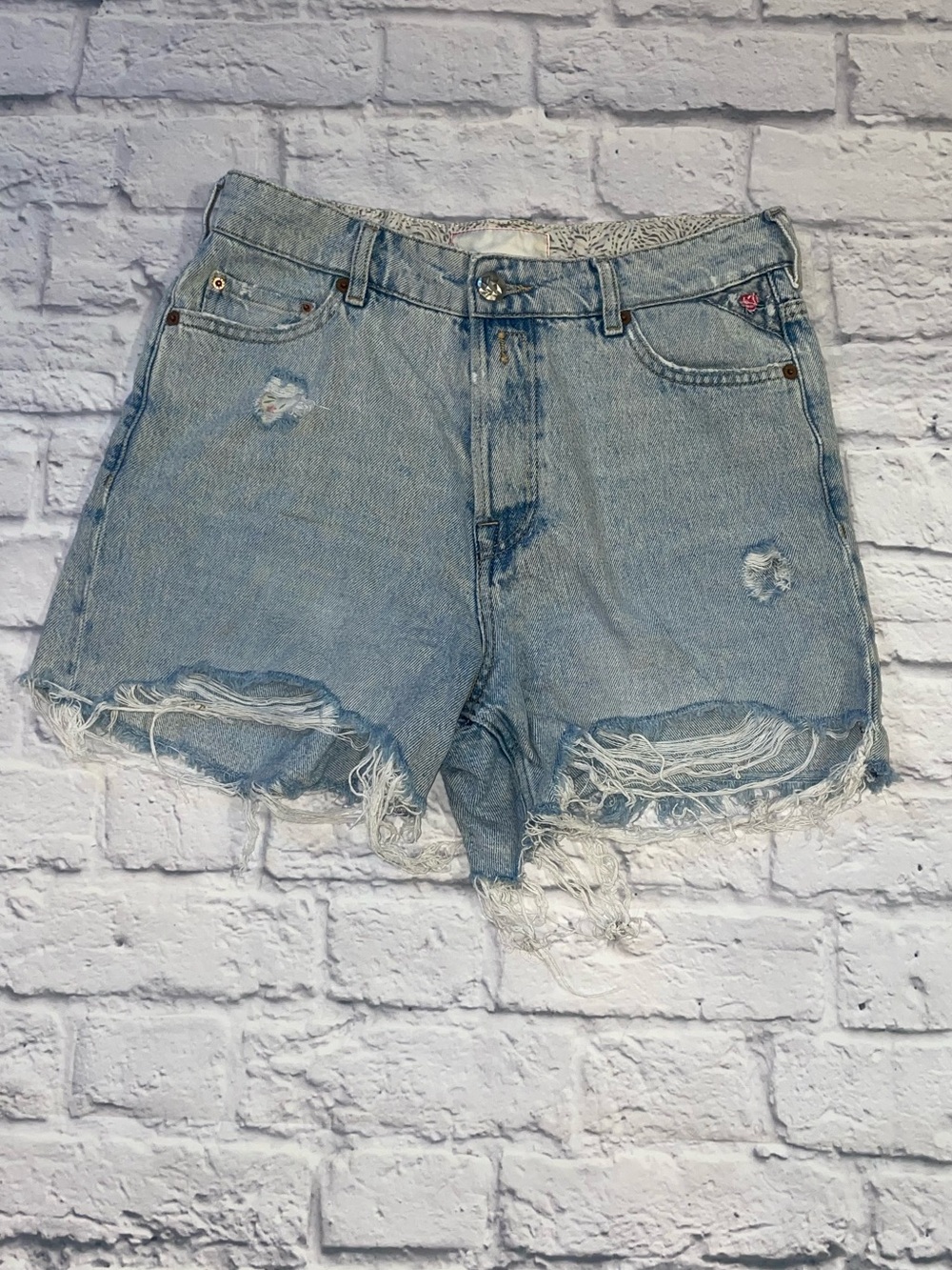 Replay Light Blue Distressed Denim Jean Shorts. Size 26